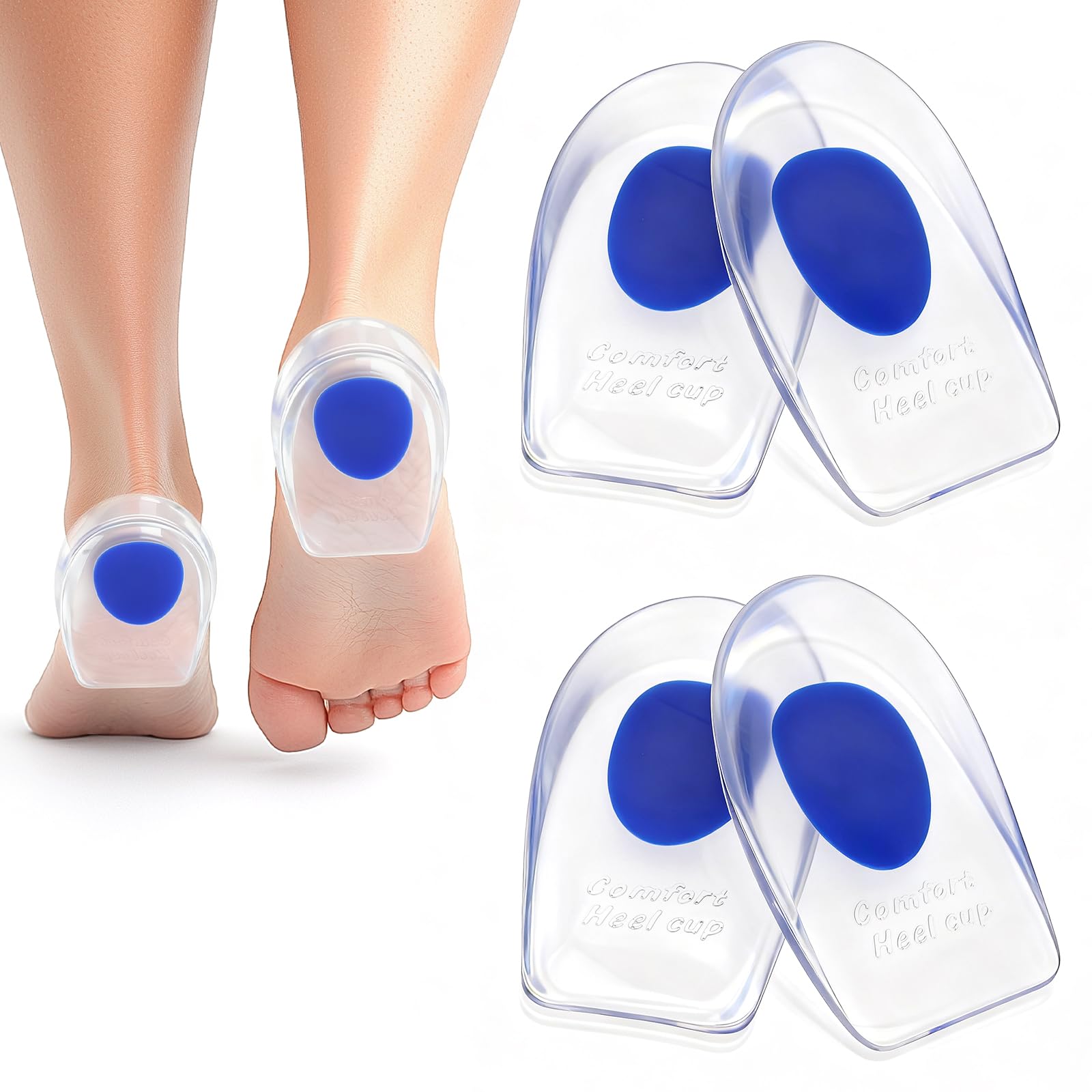 2 Pair Gel Heel Pads for Plantar Fasciitis, Blue Gel Insoles for Heels Foot Gel Cushion Pads for Heel Pain, Bone Spur & Achilles Pain (UK 4-7/EU 35-39)