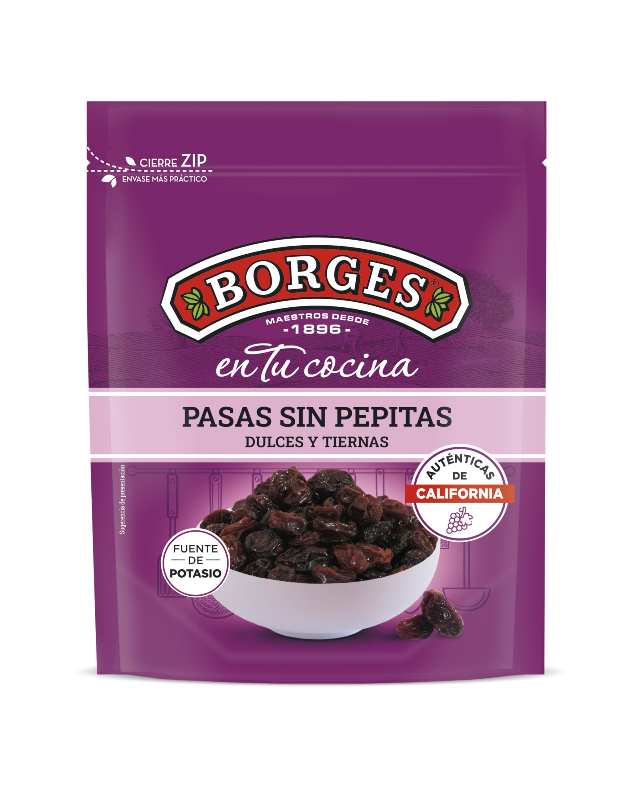 Borges - Pasas California Sin Pepitas Borges En tu Cocina - Alto contenido en vitamina A y B3, Potasio, Magnesio y Calcio - Sin Aceite de Palma, Vegano - Paquete de 150 gramos.