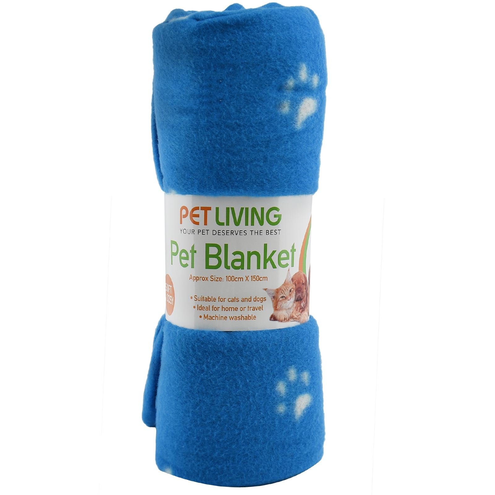 New Pet Touch Soft Fleece Pet Blanket Dogs Puppy Cat Kittens Blankets Paws & Bones Print ((100 X 150) cm, Blue (White Paws))