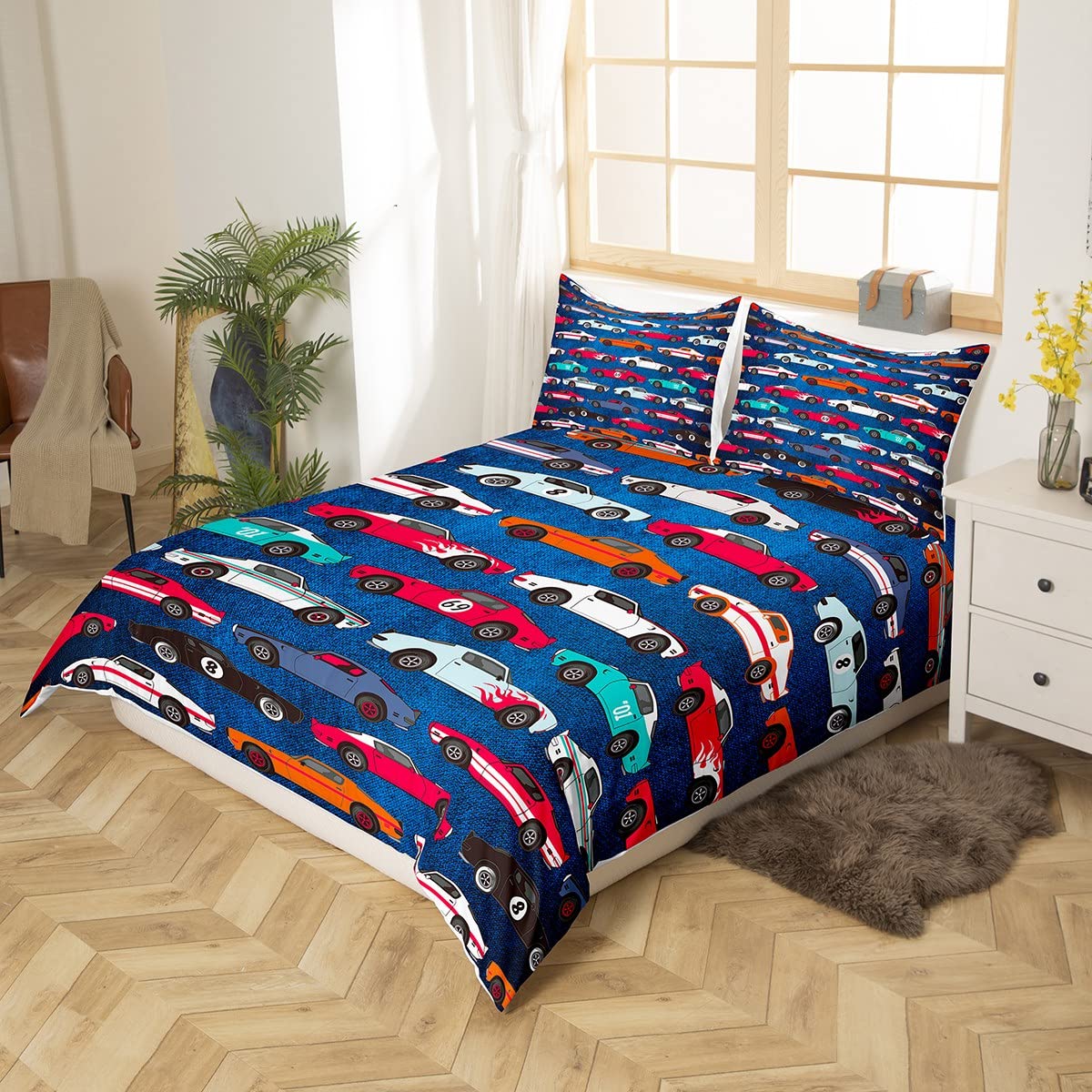 Racing Car Bedding Duvet Cover Set Kids Race Sports Car Bedding Set Boys Girls Extreme Sports Comforter Cover Microfiber Car Sports Competition Bedspread Cover Bedroom Bedclothes Single Blue - Image 3
