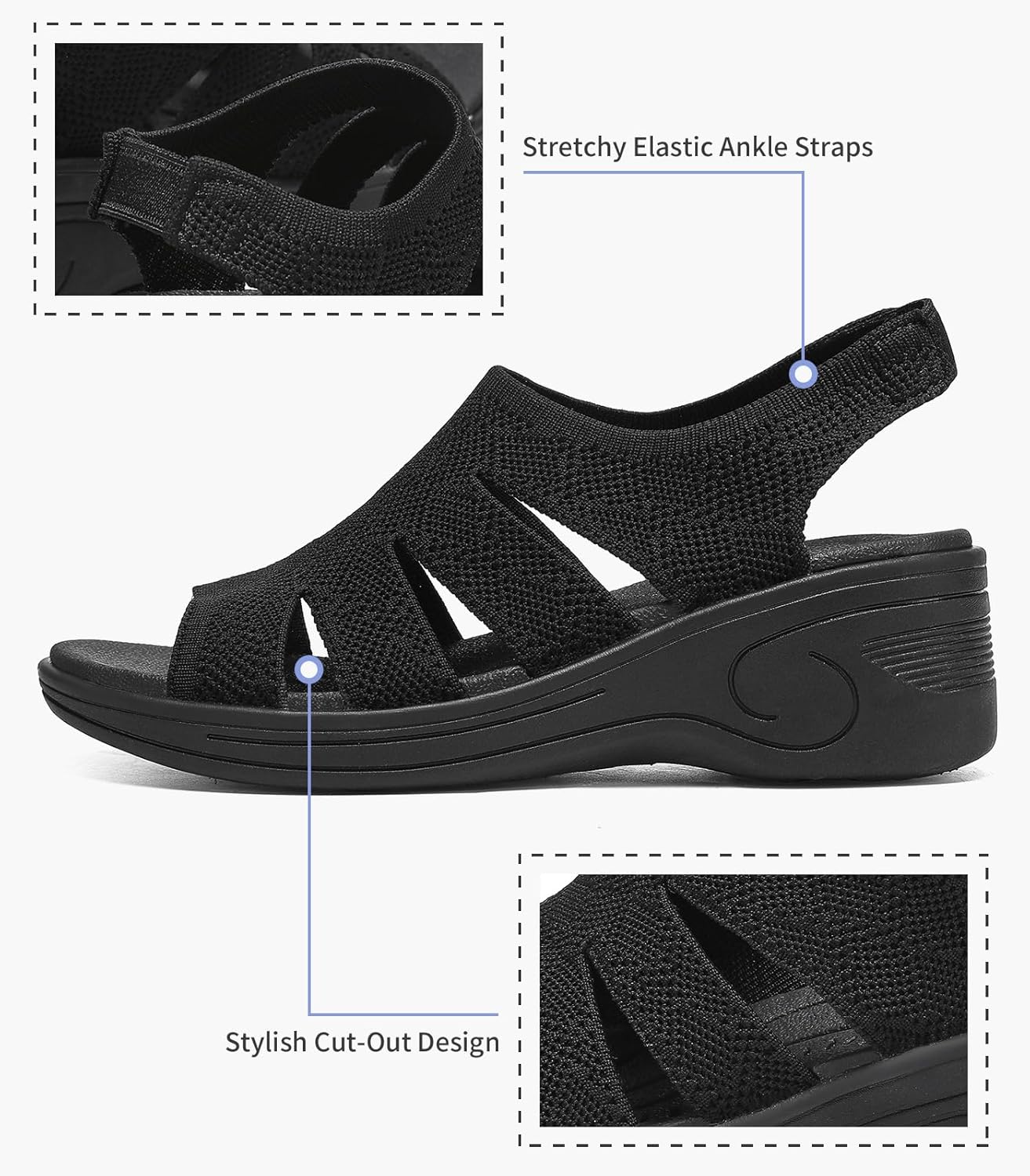 Womens Wedge Sandals Platform Walking Sandals Open Toe Ankle Elastic Strap Casual Comfortable Summer Dressy