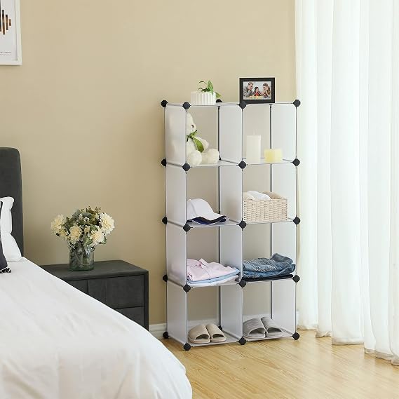 SONGMICS 9 Compartment Shelving System, Shoe Shelf, Bathroom Shelf, Garment Cabinet, Toy Cabinet, 93 x 31 x 123 cm, White Lpc115S