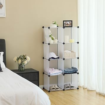 SONGMICS 9 Compartment Shelving System, Shoe Shelf, Bathroom Shelf, Garment Cabinet, Toy Cabinet, 93 x 31 x 123 cm, White Lpc115S