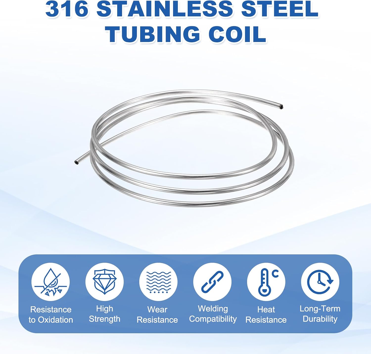 uxcell Stainless Steel Tubing Coil, 5/16" OD x 9.84 ft Industrial 316 Stainless Steel Welded Tubing with Gloves, Silver Tone 0.02"Thickness