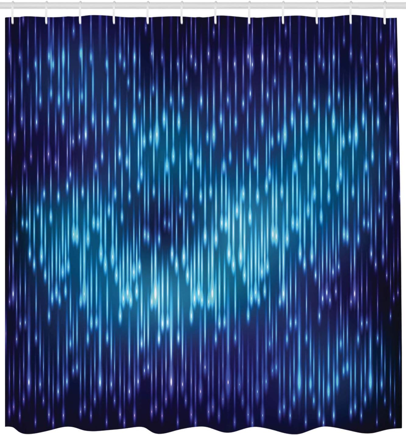 Ambesonne Abstract Shower Curtain, Digital Made Psychedelic and Surreal Cosmic Rain Blurry Background Print, Cloth Fabric Bathroom Decor Set with Hooks, 69" W x 84" L, Blue Black