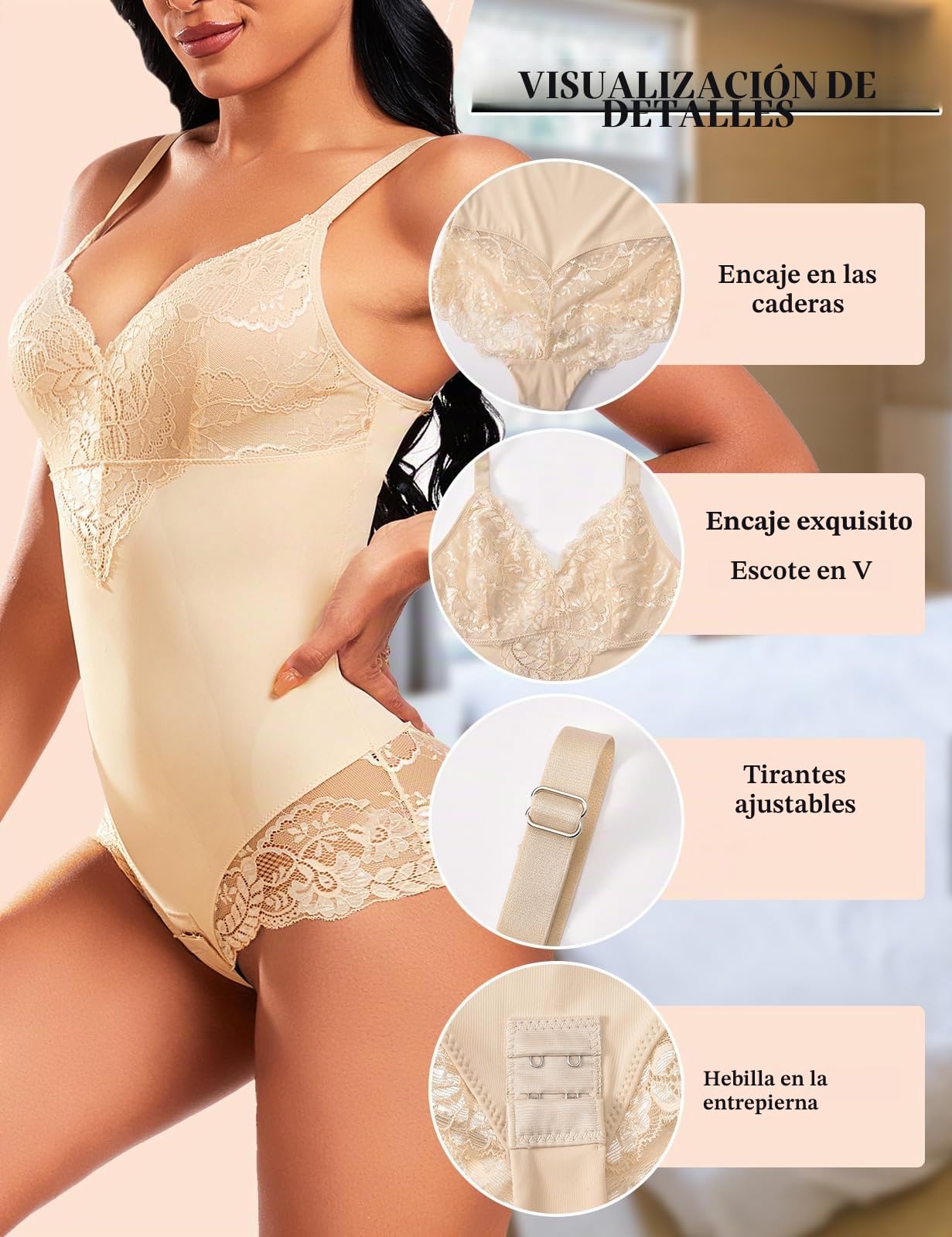 Body Moldeador Mujer Faja Reductora de Encaje Body Shapewear de Control de Abdomen Escote V Bodysuit Moldeador Reductor Colombianas Posparto Invisible Shapewear