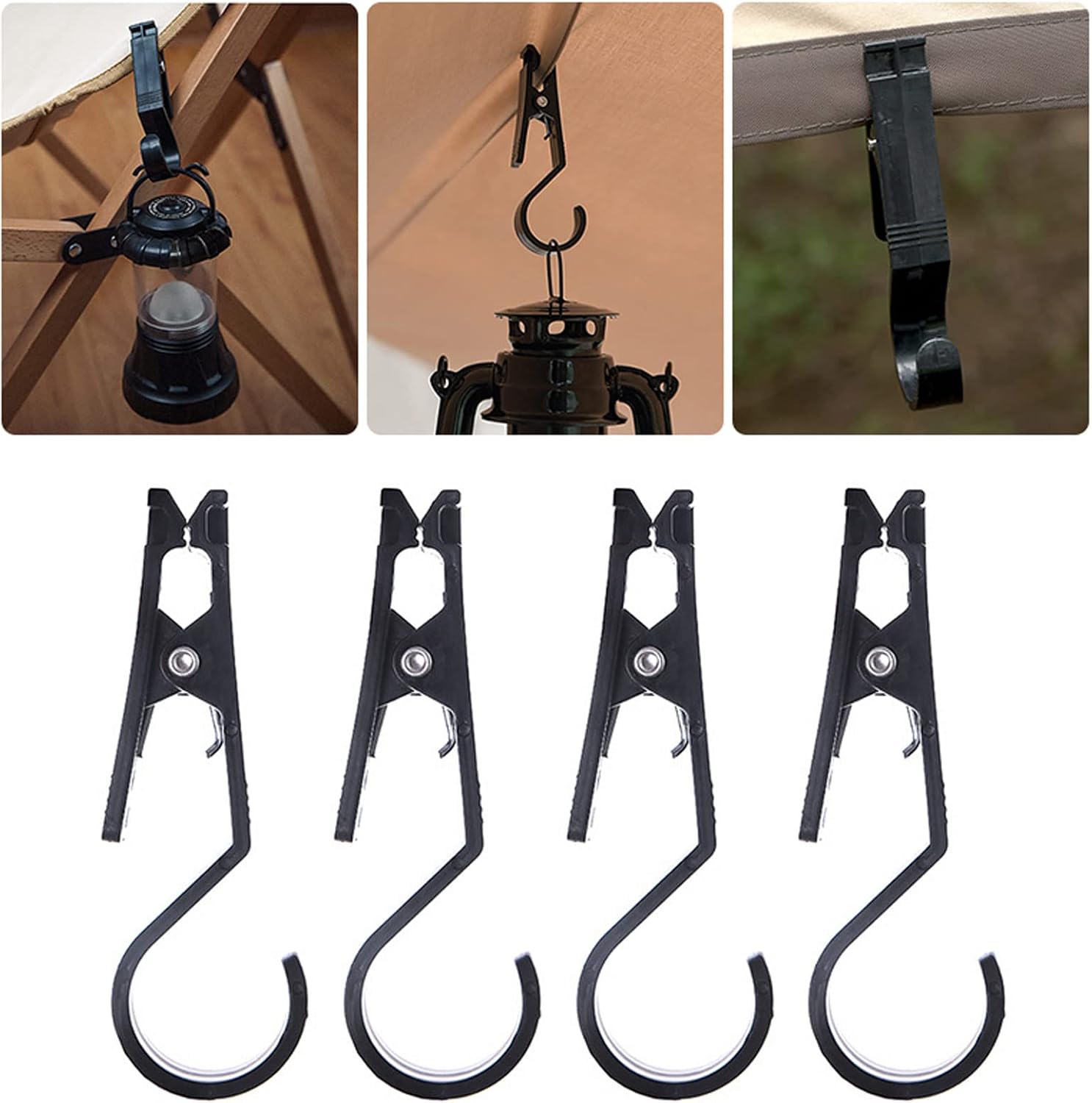 4PCS Portable Outdoor Tent Canopy Light Lantern Clip Clothespin with Hook for Outdoor Camping Fishing Field Work Equipments