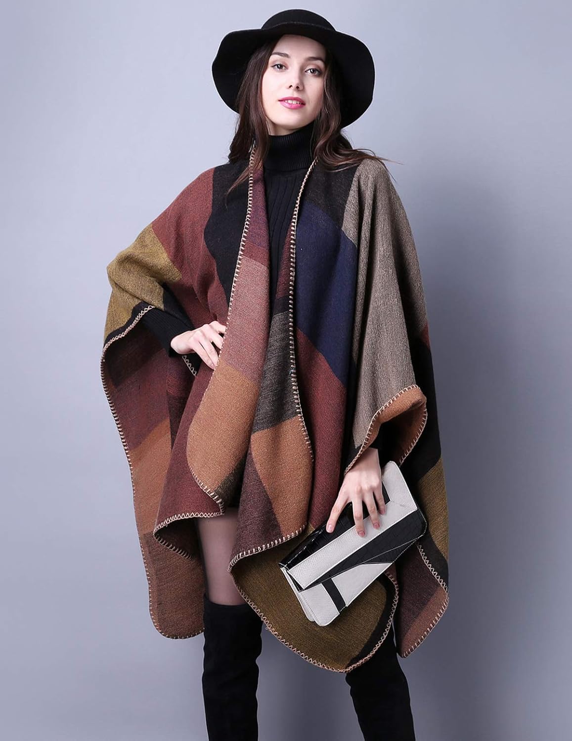 Immerguter Women's Shawl Wraps Sweater Poncho Cape for Fall Winter - Image 3