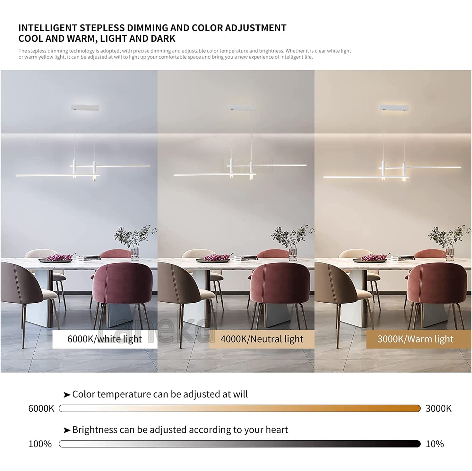 Moderna Lampada a Sospensione LED Lampadario Dimmerabile Tavolo da Pranzo Cucina Salotto con Telecomando Plafoniera Altezza Regolabile Sala da Pranzo Camera da Letto Ufficio Soggiorno (Bianco, L120cm)