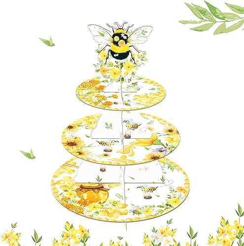 voorpleasy Soporte para cupcakes de fiesta de abejas, soporte de 3 niveles para cupcakes, decoración de fiesta, decoración de fiesta de cumpleaños