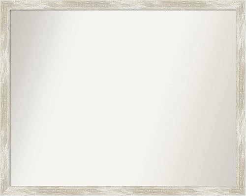 Amanti Art Espejo de pared no biselado (24 x 30 pulgadas), marco estrecho metálico agrietado, espejo de baño, espejo de tocador, plateado, grande