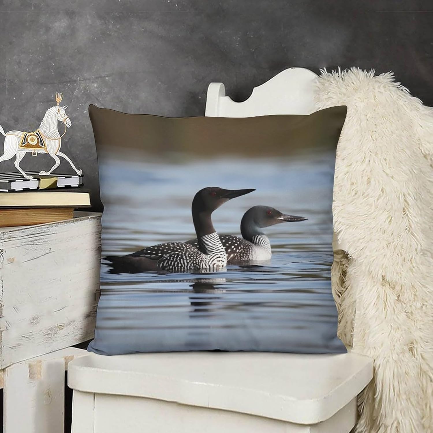 Throw Pillow Covers Set of 2 Loon Birds Pillow Cover for Sofa Decorative Square Pillowcases Soft Cushion Cases for Couch Bedroom Living Room Office 26 "x26