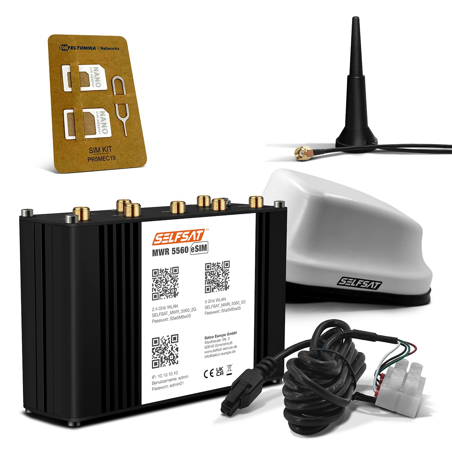 SELFSAT MWR 5560 eSIM 5G Cat 19 WLAN Router bis 3,4 Gbps inkl. SELFSAT 5G Antenne weiß