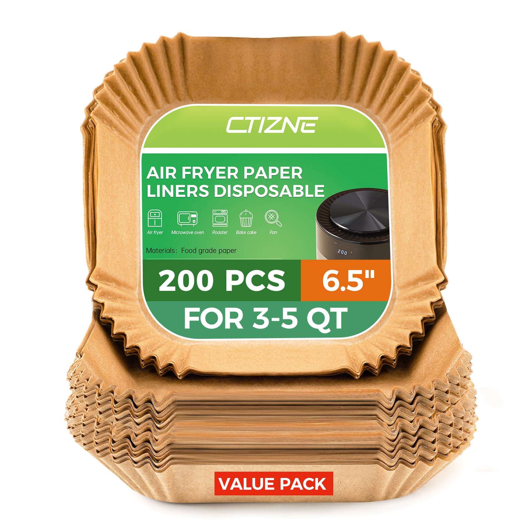 Air Fryer Liners Disposable, 200Pcs Parchment Paper 6.5" Square for 3-5QT