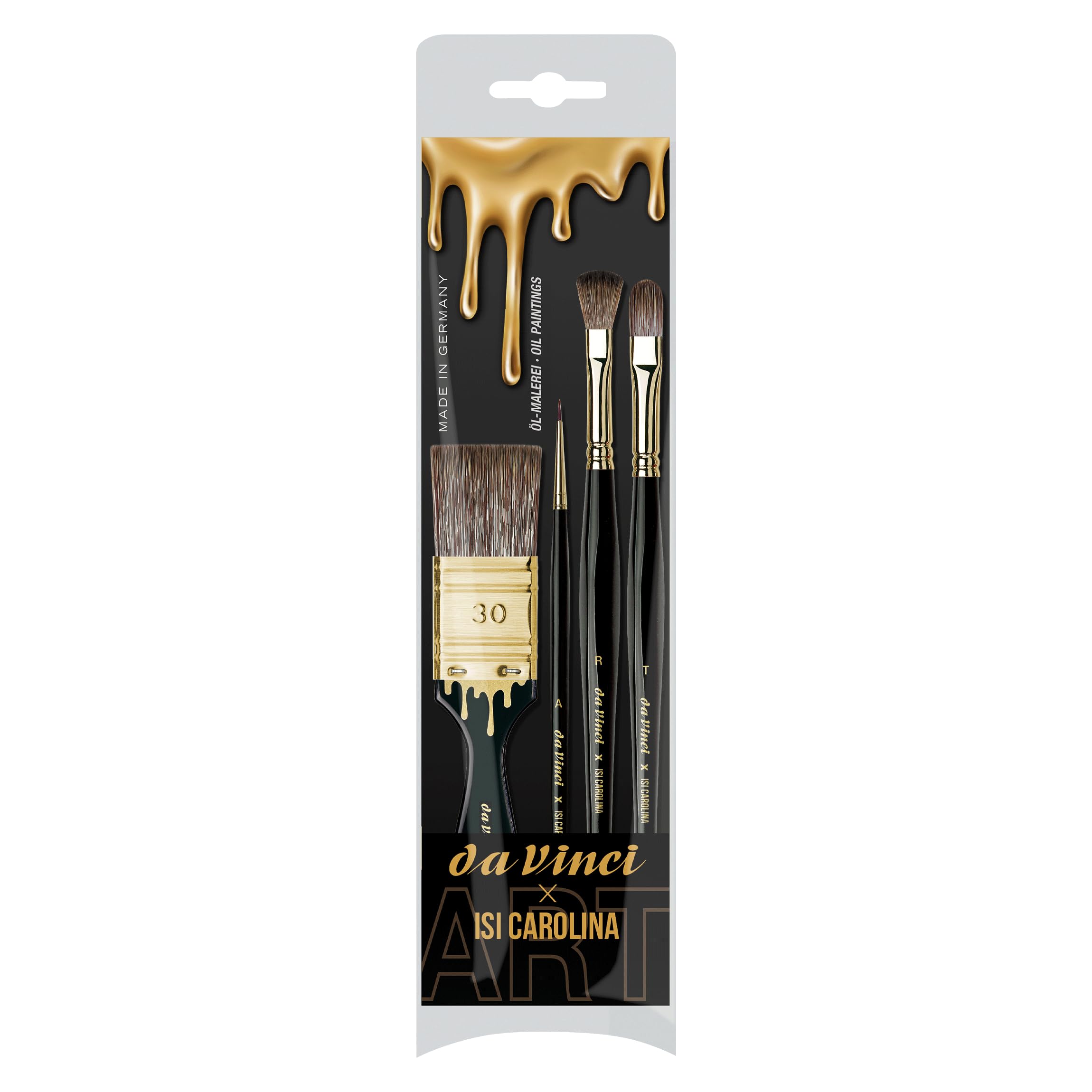 da Vinci, ISI CAROLINA ART, Signature Edition, set, per pittura moderna a olio e acrilico, pennelli per sfumature, per velature, manico lungo, Made in Germany, misure A, R, T e 30