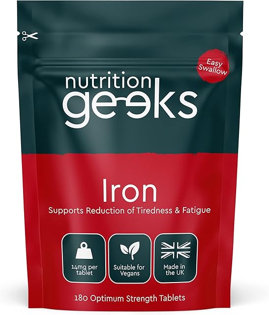Iron Tablets High Strength 14mg - 180 Tablets, 6 Months Supply - Vegan Iron Supplements for Women and Men - Ferrous Fumarate Energy Tablets, Reduces Tiredness and Fatigue - UK Made Iron Vitamin