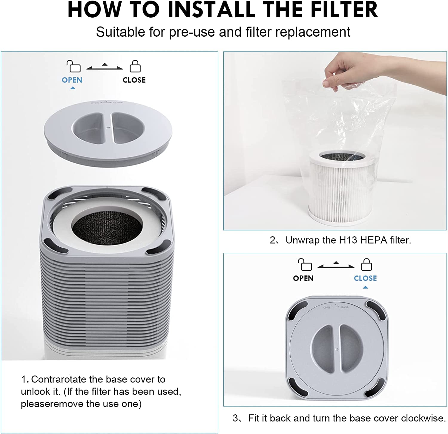 Filtro de repuesto para purificador de aire oficial A1 A1W H13 True HEPA, compatible con purificador de aire  HQSC-50 HQKJ-80 A1 A1W, paquete de 2 3