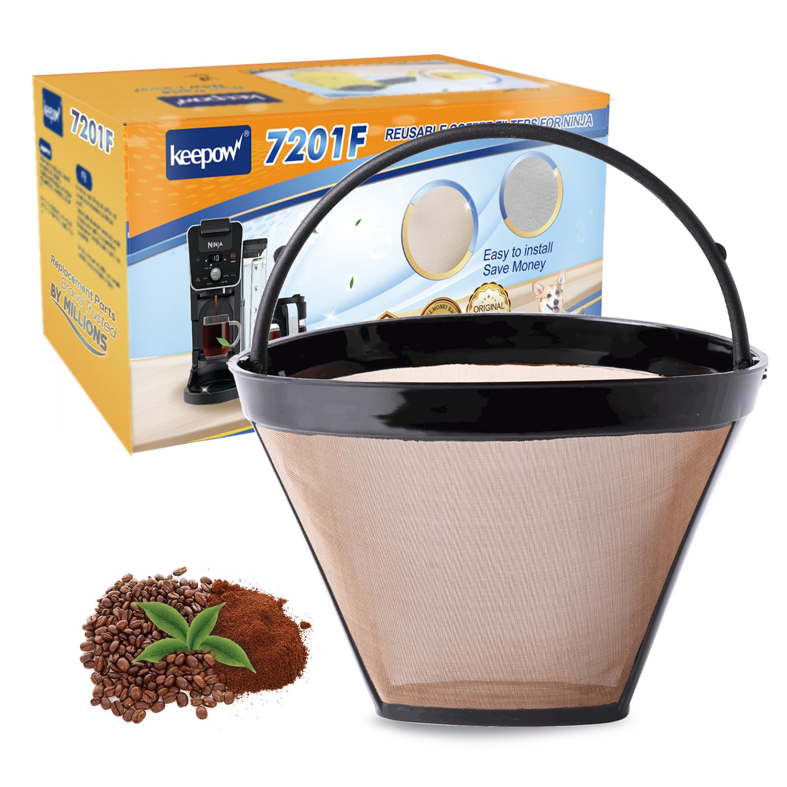 Reusable Coffee Filter Replacement 12-Cup, Compatible with Cuisinart Coffee Makers, Gold Tone Coffee Filter Basket 10-12 Cup