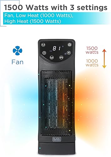 Miniatura 4 de BLACK+DECKER Calentador de escritorio de cerámica oscilante con control remoto con termostato ajustable, negro