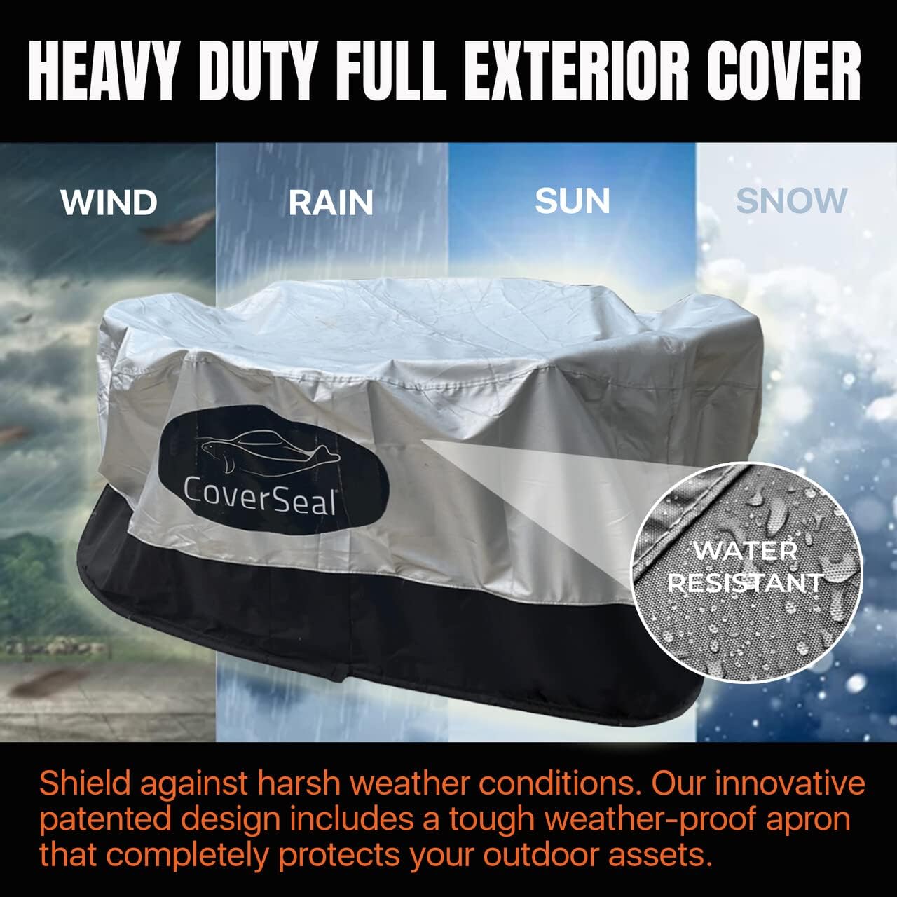 CoverSeal Round Water-Resistant Patio Furniture Cover with Patented Weighted Ground Conforming Apron Seal - Outside Furniture Cover for Outdoor Table and Chairs - Small 118 D x 39 H Inches : Patio, Lawn & Garden