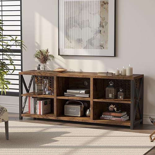 Miniatura 51 de LVB Centro de entretenimiento rústico para TV de 65 pulgadas, soporte de TV industrial de madera y metal con estante de almacenamiento, mesa consola