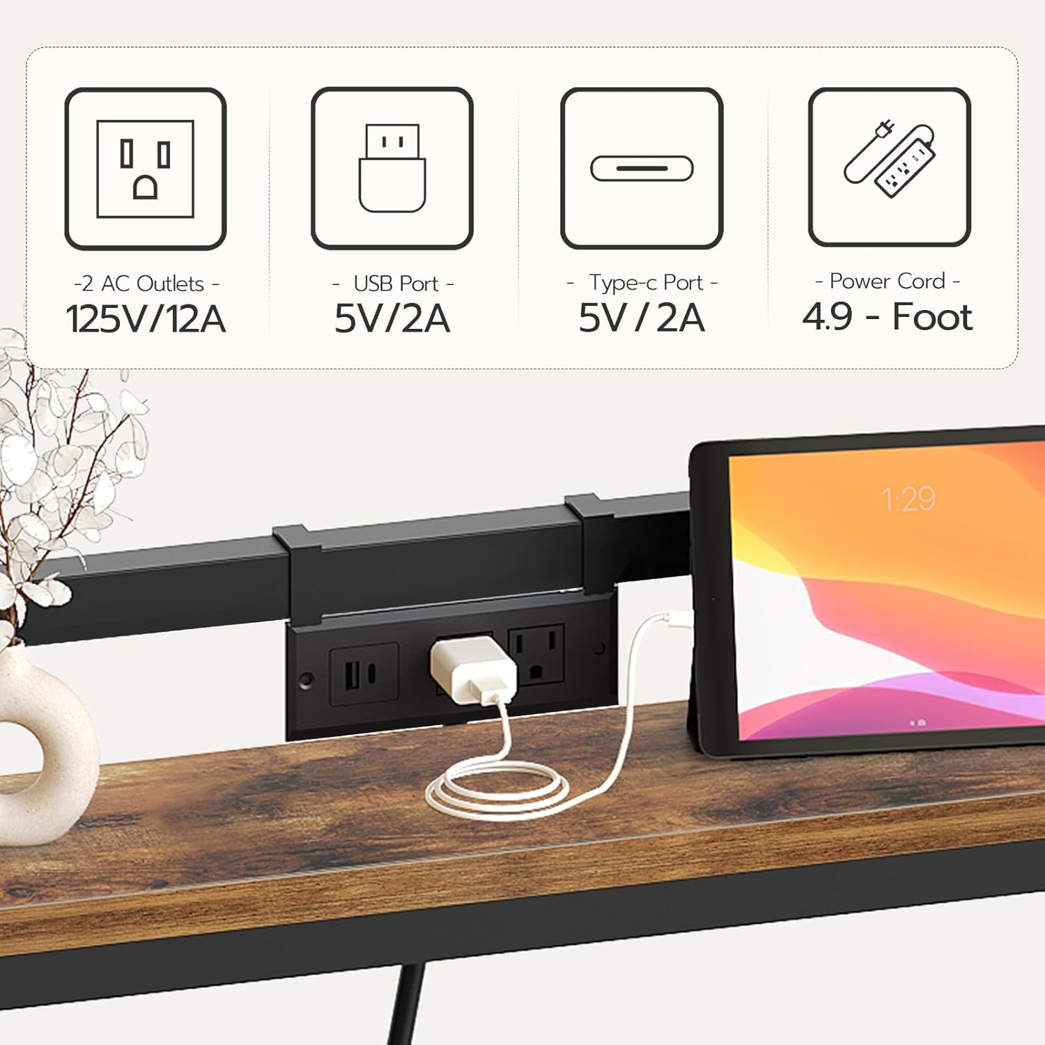 70.9'' Narrow Console Table with Adjustable Height (27.6''-35.4''), Behind Couch Table Skinny with Outlet, Long Entryway Table, Couch Table Behind Sofa for Living Room, Rustic Brown CT21UBR