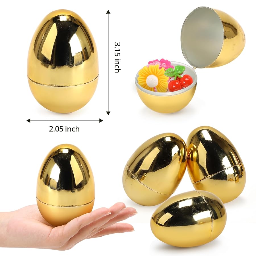 Skirfy 3.15" Easter Eggs, Fillable Golden Eggs Empty Eggshells with Hinge for Easter Hunt, Filling Treats, Party Favor, Basket Stuffers, Classroom Prize Supplies, 36PCS - image 4