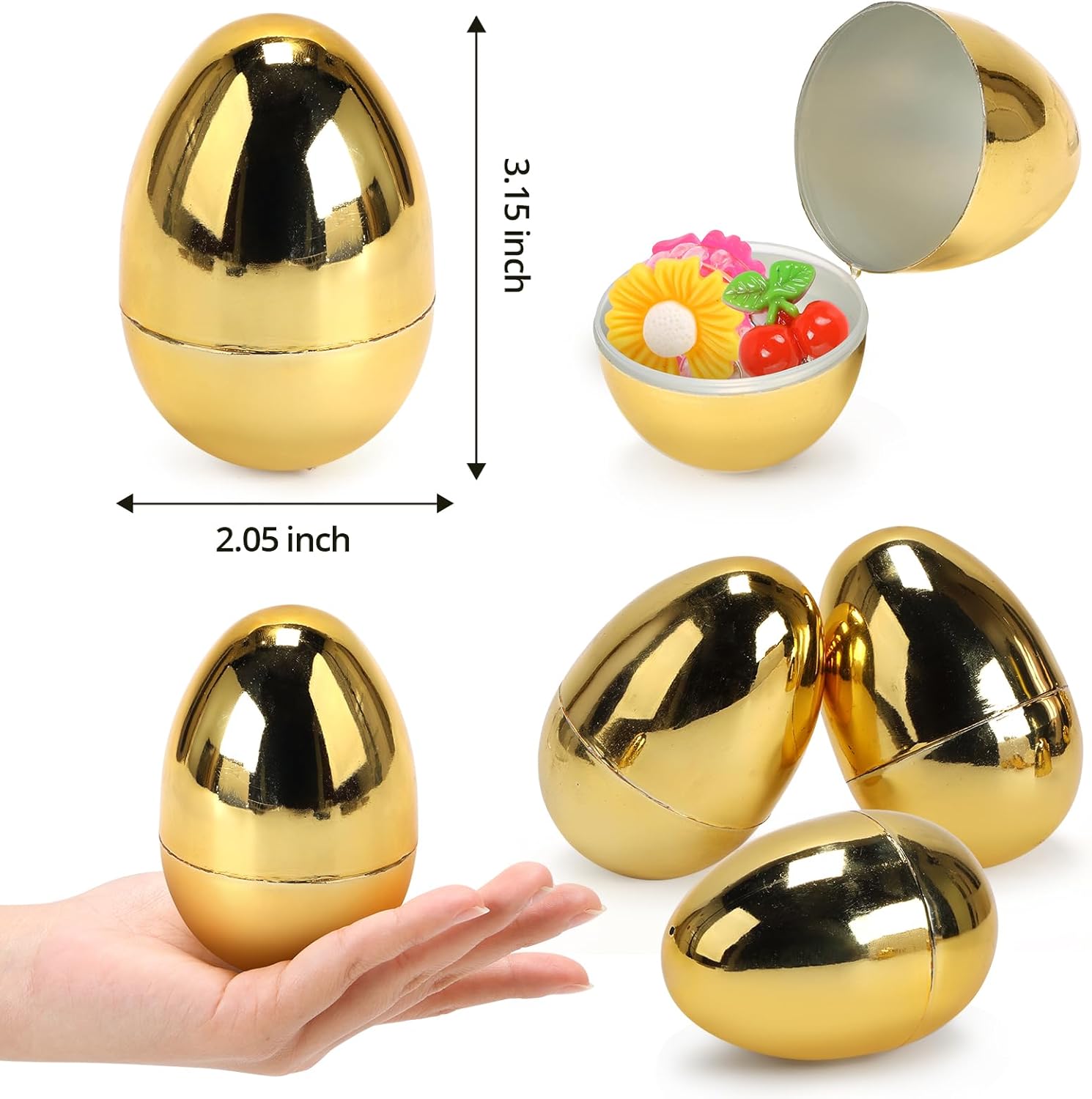 Skirfy 3.15" Easter Eggs, Fillable Golden Eggs Empty Eggshells with Hinge for Easter Hunt, Filling Treats, Party Favor, Basket Stuffers, Classroom Prize Supplies, 36PCS