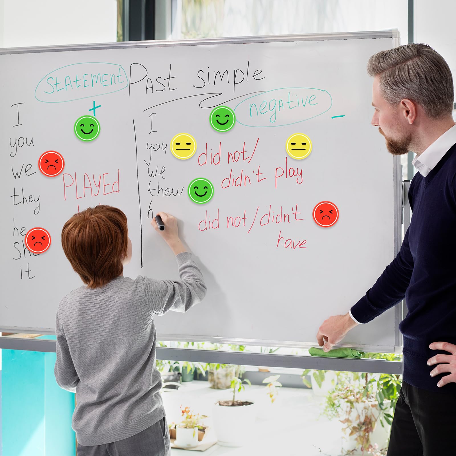 30 sztuk okrągłych magnesów Smileys ø 2,5 cm śmieszne kolorowe magnesy emotikony magnesy na lodówkę dla dzieci z pudełkiem do przechowywania nastroju, grafiki nagrody, do tablic klasowych biur