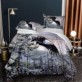 Albideyaa Wildlife Bald Eagle Kids Comforter Sets Queen Size Bed Bedding Set Nature Snow Forest 3D Print Duvet Animal Theme Boys Girls Teens Adult Quilt Set with 2Pillowcase