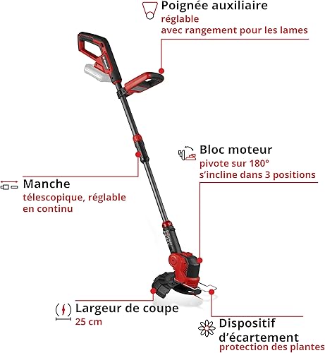 Einhell Coupe-bordures sans fil GE-CT 18/25-1 Li-Solo Power X-Change (18 V, largeur de coupe 25 cm, bloc moteur inclinable et pivotant, vendu avec 20 lames plastique et 1 bobine de fil, sans batterie) - 3