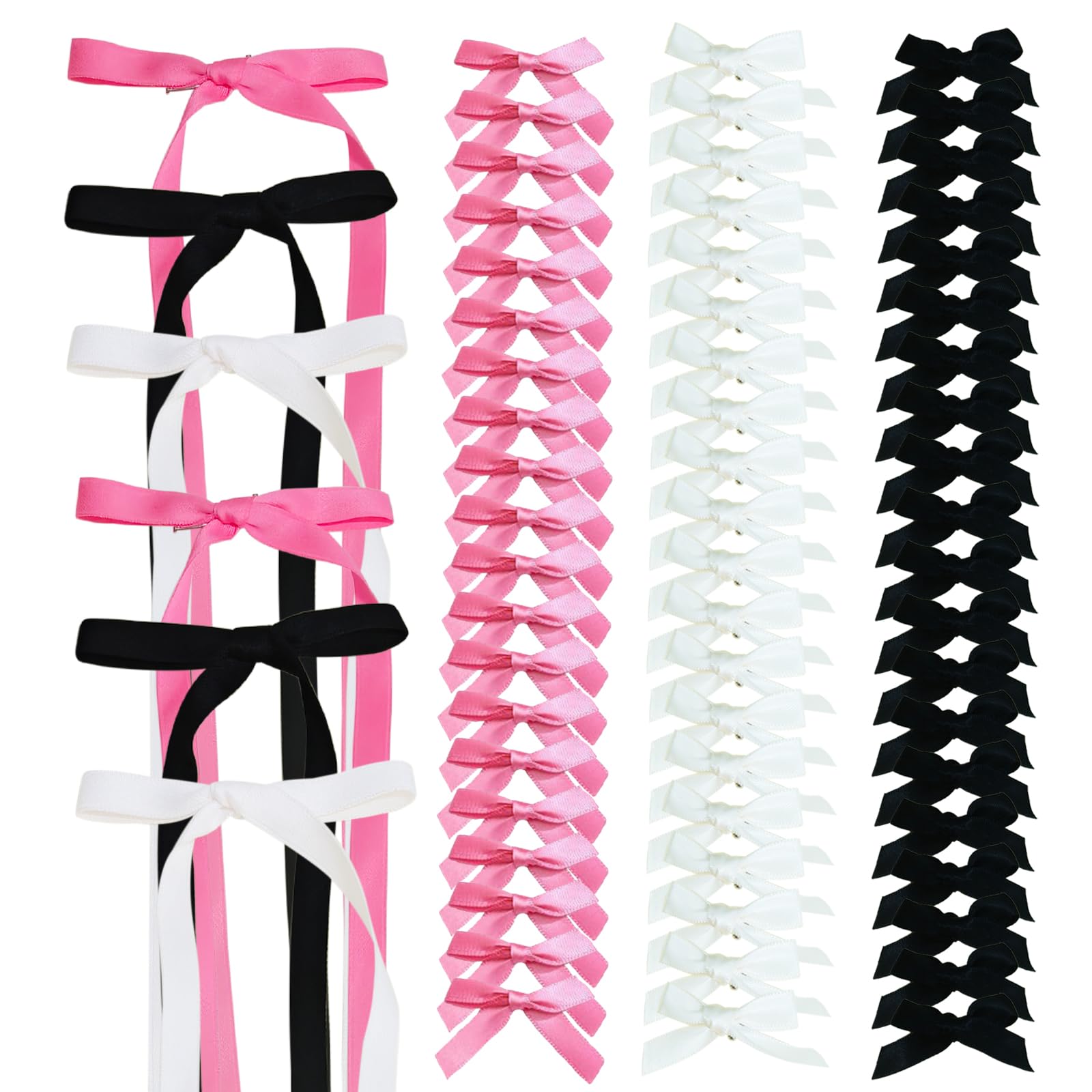 Bow Hair Clips, 66Pcs Satin Ribbon Hair Bows Bowknot Hairpin for Women Girls Children Pink White Black, pink, black and white