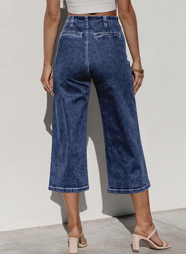 Sidefeel Women's High Waisted Wide Leg Capri Jeans Stretchy Pull On Denim Cropped Pants Tummy Control by Sidefeel - Used condition - Image 5
