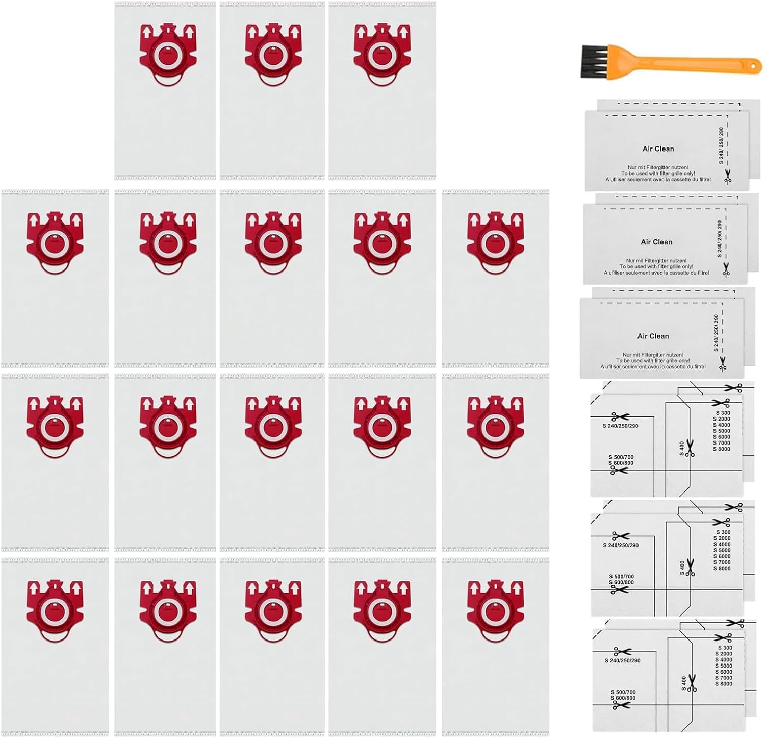 18 Pack FJM Vacuum Bags Compatible with Miele FJM Bags AirClean 3D Efficiency Vacuum Cleaner, Include 6 Pair Pre-Motor and Post-Motor Filters