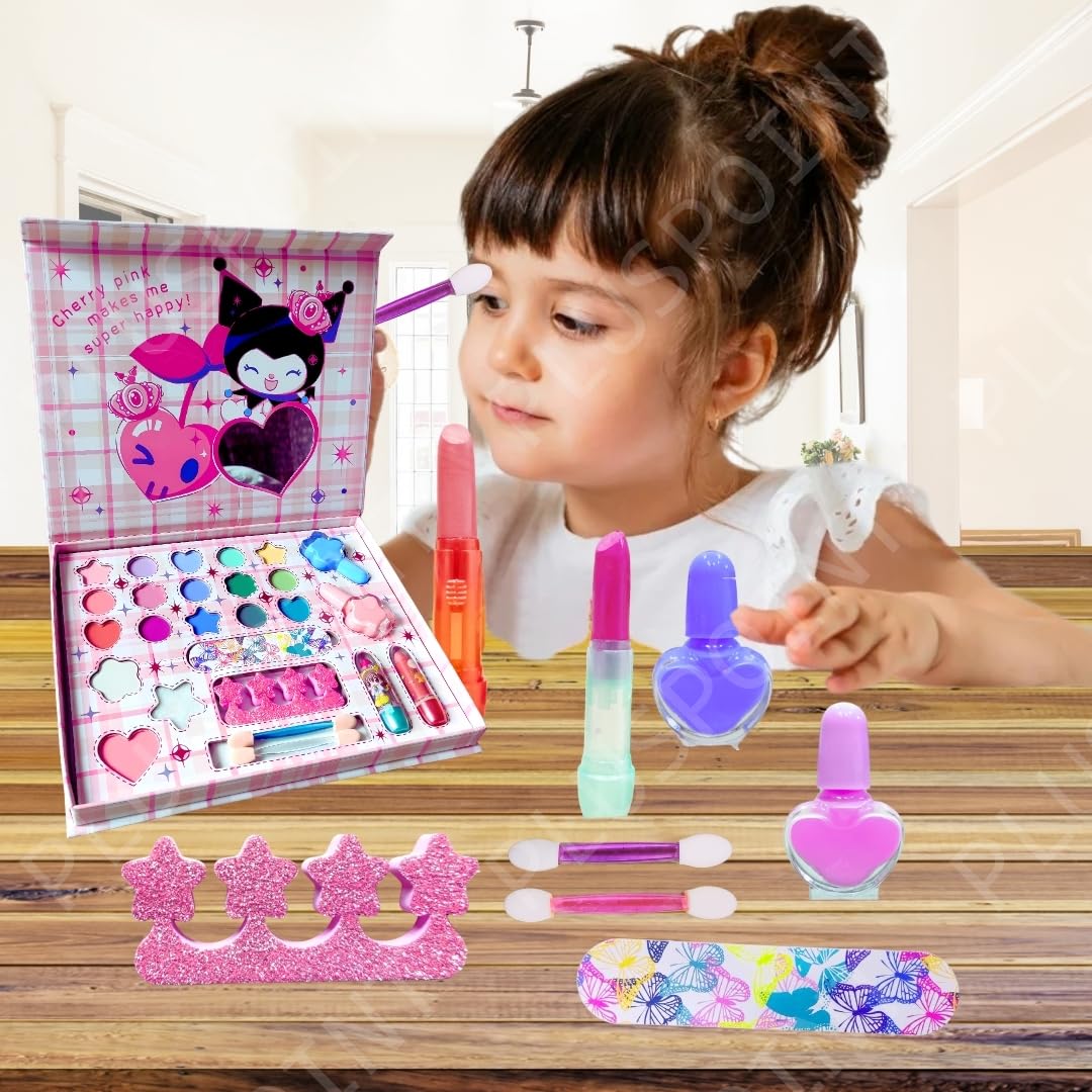 PLUSPOINT Kids Makeup Kit for Girls, Washable Makeup Set for Girls, Make up Set for Kids, Girl Toys Children Play Beauty Kit with Folding Case Birthday Gifts for Girls Age 4 5 6 7 8 Year Old 1