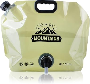 Water Jug Camping 2.1 Gallon Collapsible with Spigot, BPA Free Portable Water Pouch Foldable Water Bags for Outdoor Hiking, Travel and Emergency & Water Storage Containers Beige-1Pcs