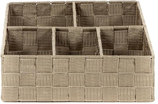 Compactor Stan Drawer Organiser, 5 Compartments, Braided Fabric/Metal, Taupe, 32 x 25 x 8cm, RAN6876