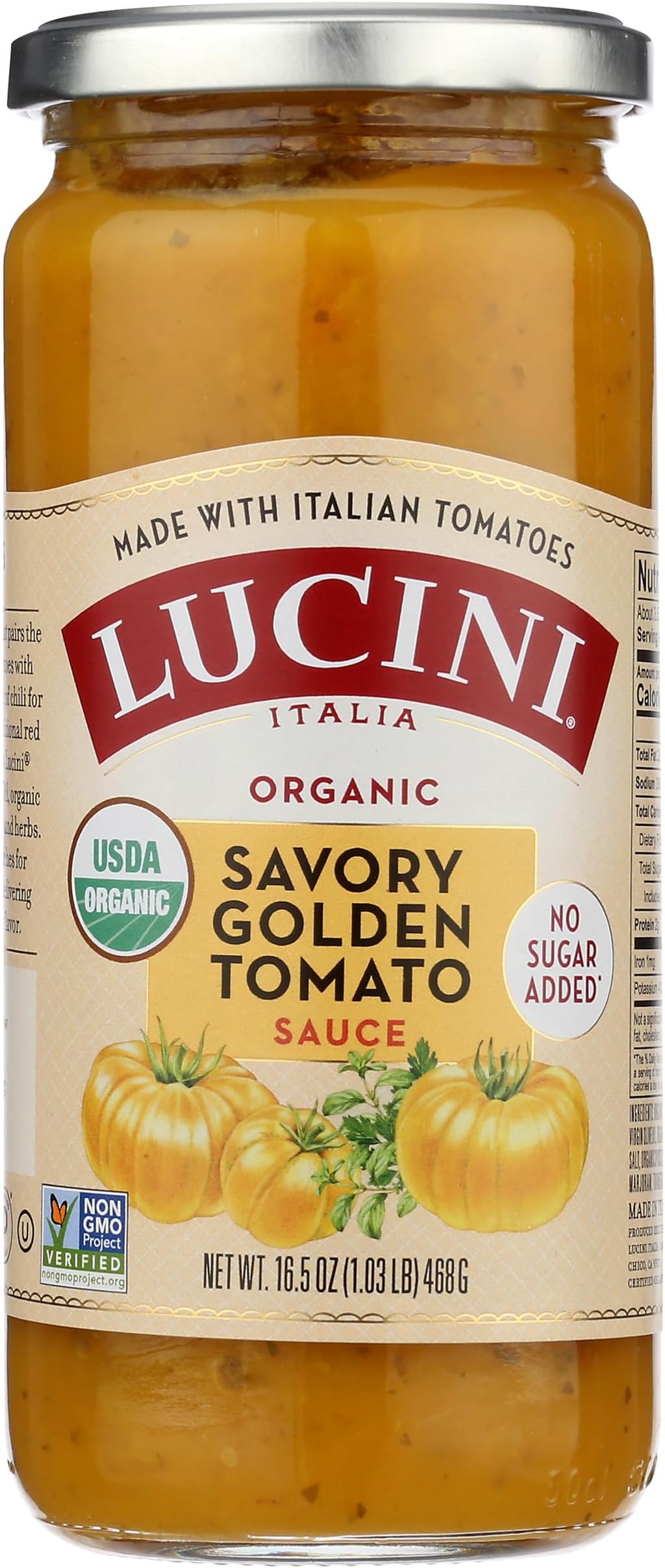 LUCINI Organic Savory Golden Tomato Pasta Sauce, 16.5 OZ