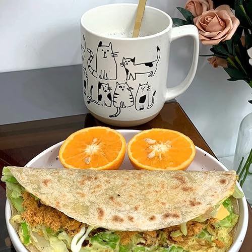 Miniatura 3 de Taza de cerámica de gatos de dibujos animados blanco-gris con asa Taza de café 18.6 fl oz18.6oz. Lindo divertido regalo vintage pintado a mano