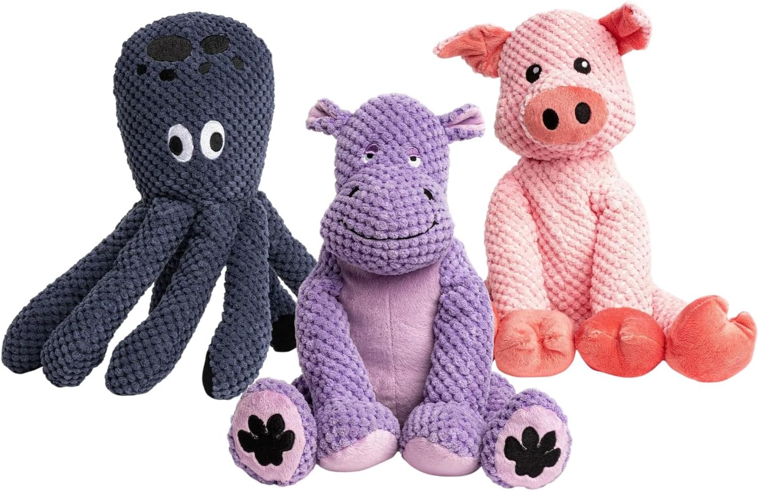 fabdog Bundle | Large Floppies Plush Dog Toys 15.5". Best Squeak Toy for Puppies and All Breeds | Cute & Durable Squeaky Dog Toys | Ideal Pet Gift | Hippo, Octopus and Pig.