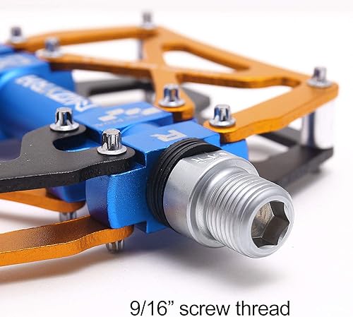 Vista 4 de MZYRH Pedales de bicicleta de montaña, ultrarresistentes, coloridos mecanizados CNC, 9/16 pulgadas, sellados con 3 pedales de rodamiento Rodamientos