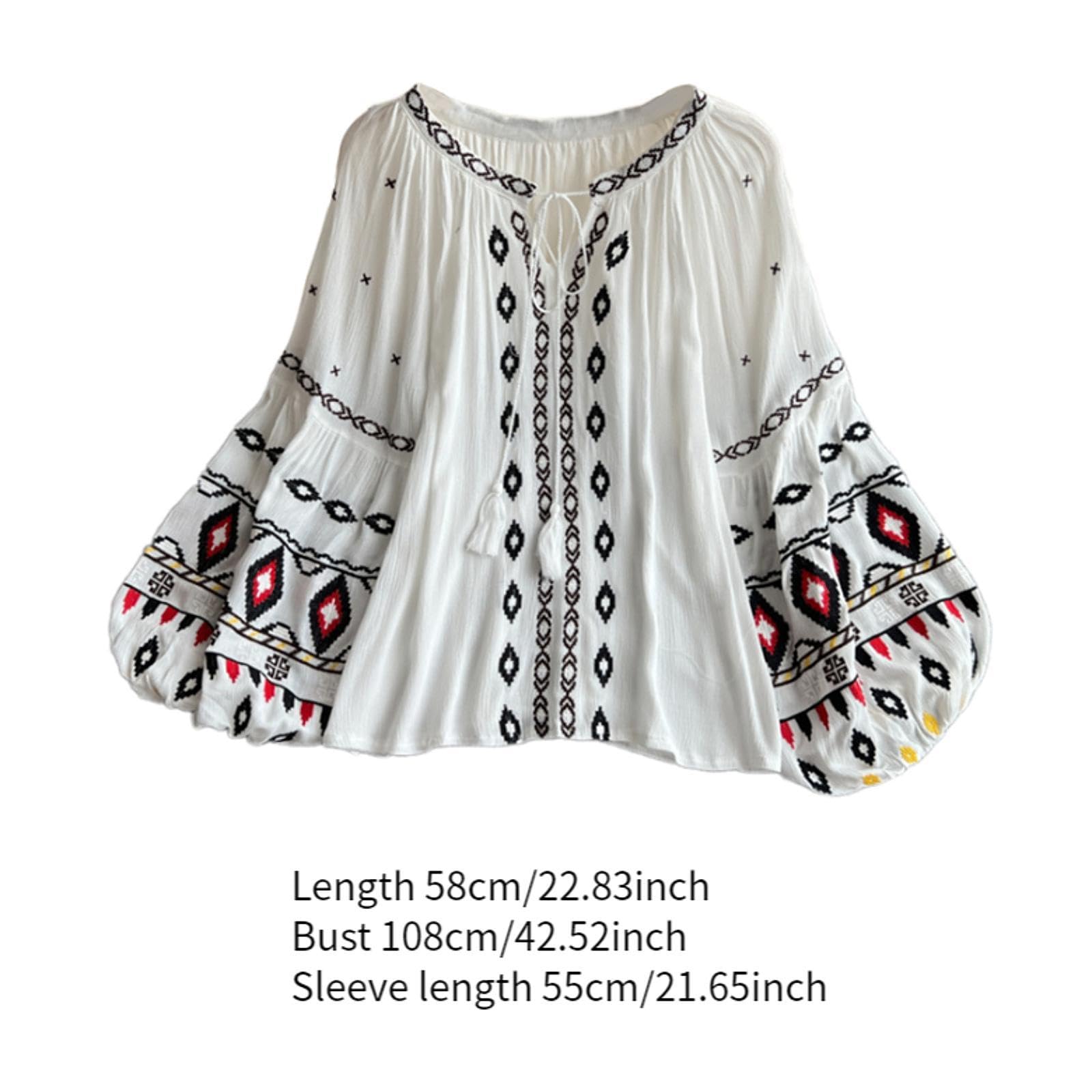Blouse Brodée Femme en Coton Lin Tendance Coupe Droite Manches Ballon Style Ethnique Chic Vêtement Polyvalent pour Bureau Sorties Plage Fêtes