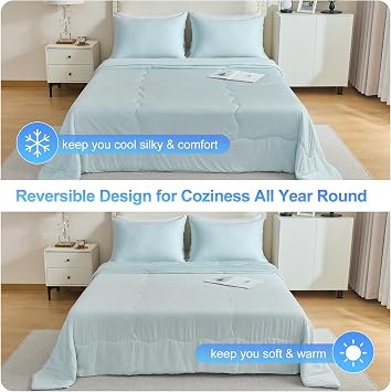 Cooling Blanket, Coverless Duvet,Ultra-Soft & Friendly,Lightweight, Breathable, Machine Washable,Cool Sleeping Summer Blanket for Night Sweats Hot Sleeper,for Bed Sofa,Double XL,228 x 228 cm, Ice Blue
