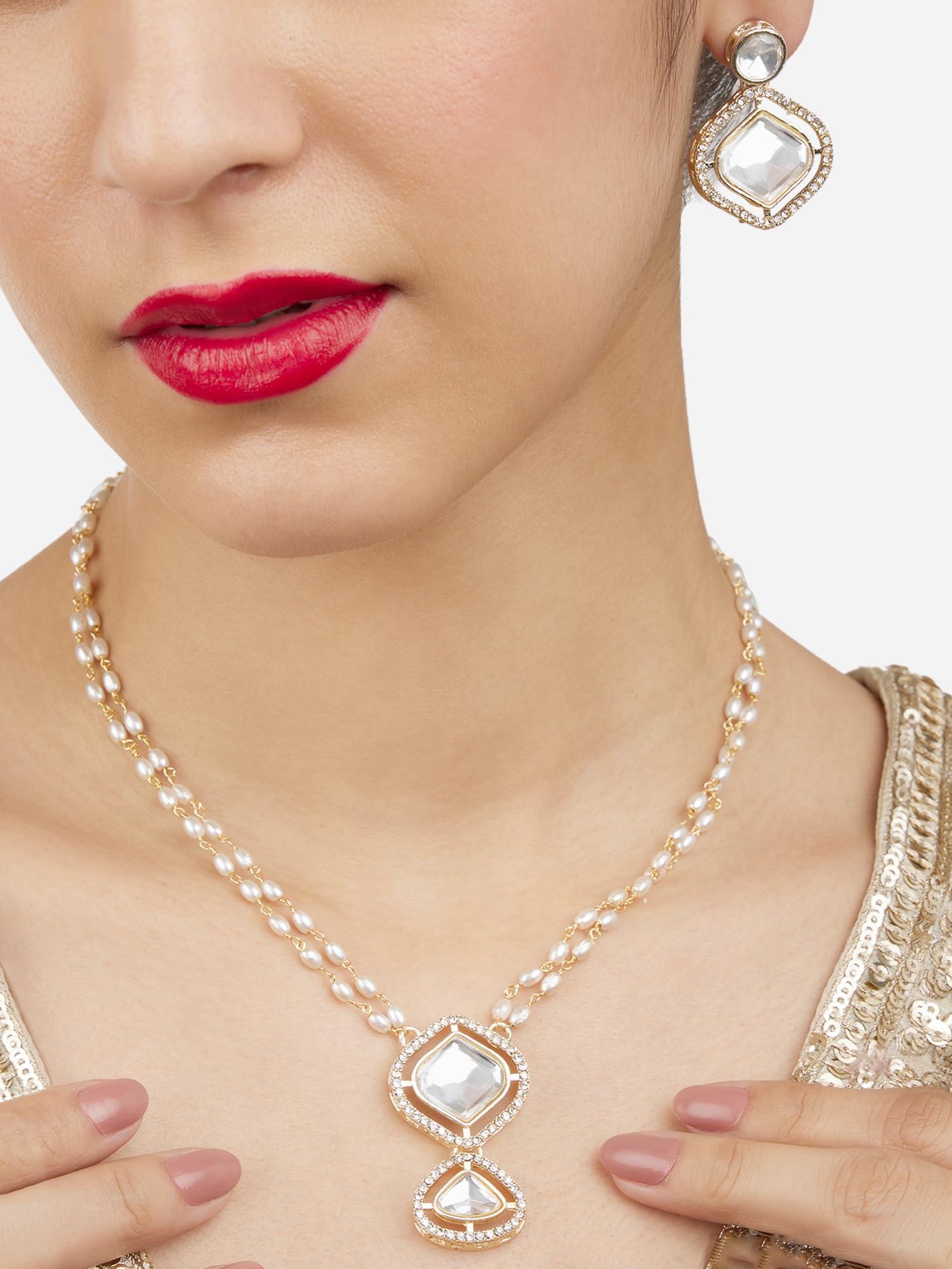 Women's 2 Tone Dazzling Austrian Diamonds Necklace Earring & Ring Set