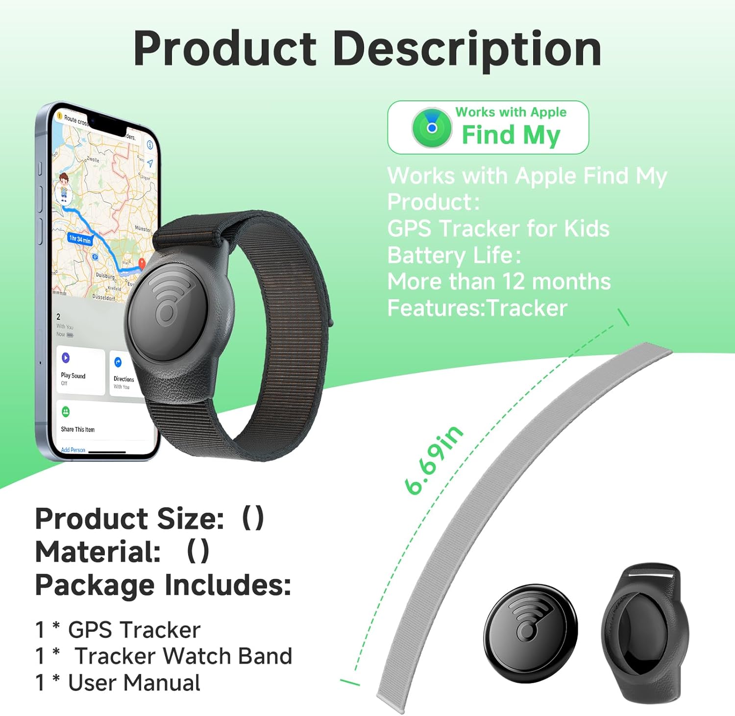 GPS Tracker for Kids, Teen, Autism, Special Needs, Elderly, Dementia, No Monthly Fee GPS Tracker, Works with Find My (iOS only), Anti-Removal Kid Tracker for Elderly, Pets, Backpack, Car, Lost Mode