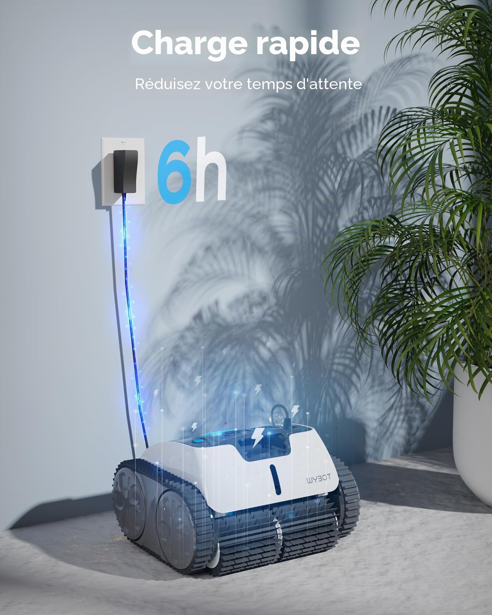 WYBOT Robot Piscine sans Fil pour 120 mins, Nettoyage Automatique du Sol, Ligne d'eau et des Murs, avec Charge Rapide, Aspirateur Piscine pour Piscines Hors Sol ou Enterrées Jusqu'à 120 ㎡