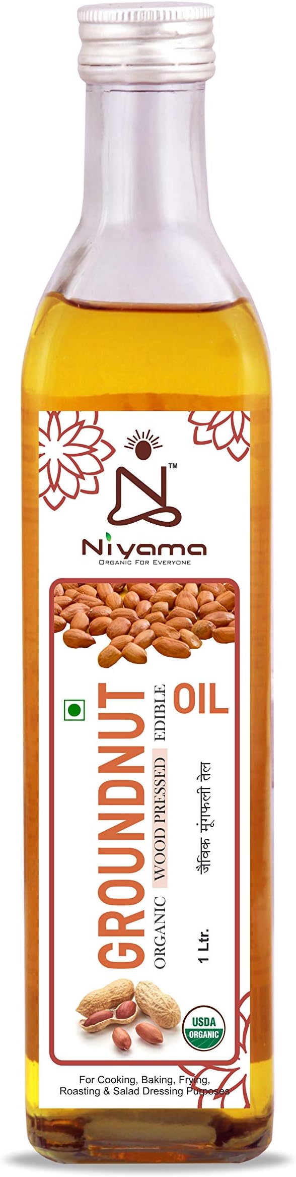 Niyama® Organic Groundnut Cold Pressed Oil | Ideal for Cooking, Frying, Roasting Purpose | Glass Bottle (1 Ltr.)