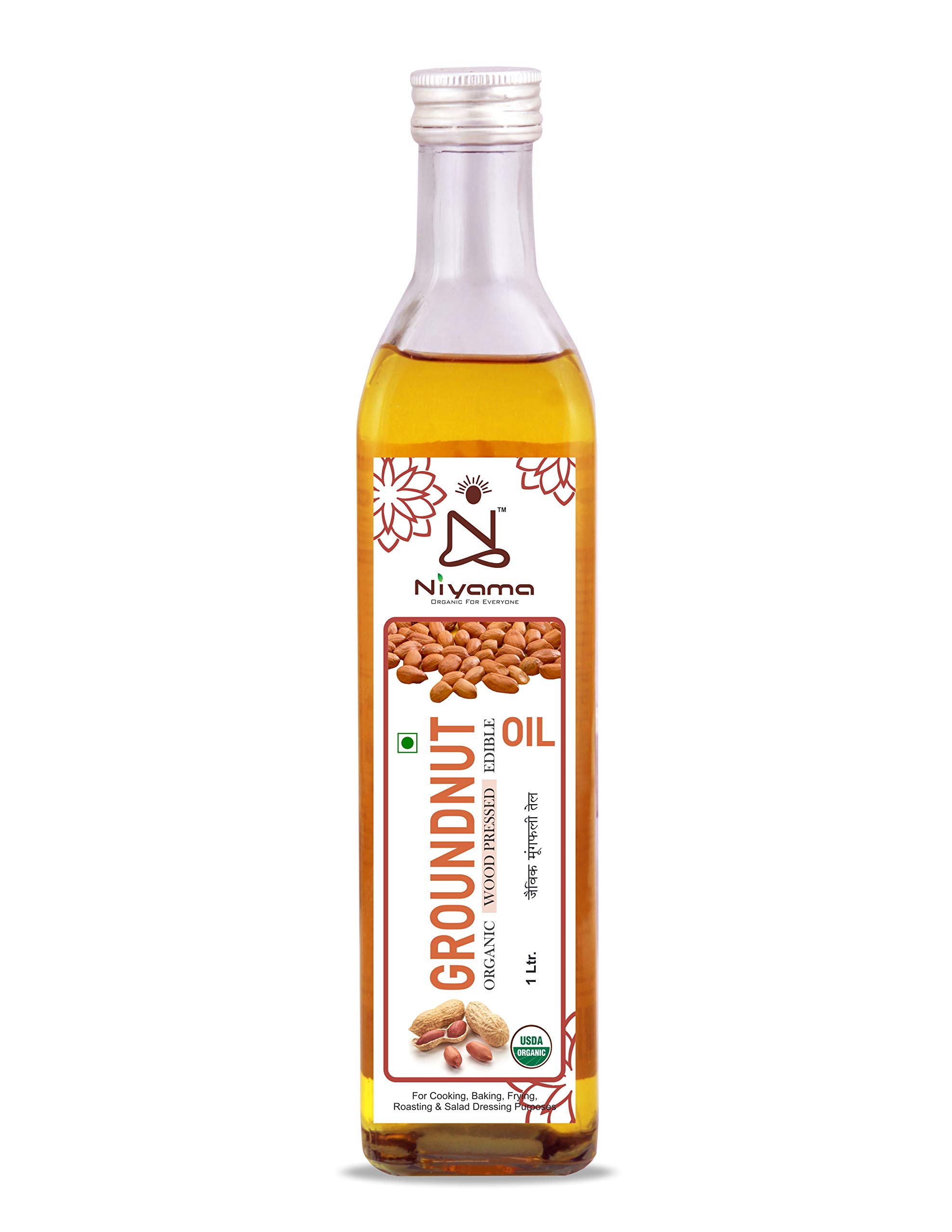 Niyama® Organic Groundnut Cold Pressed Oil | Ideal for Cooking, Frying, Roasting Purpose | Glass Bottle (1 Ltr.)