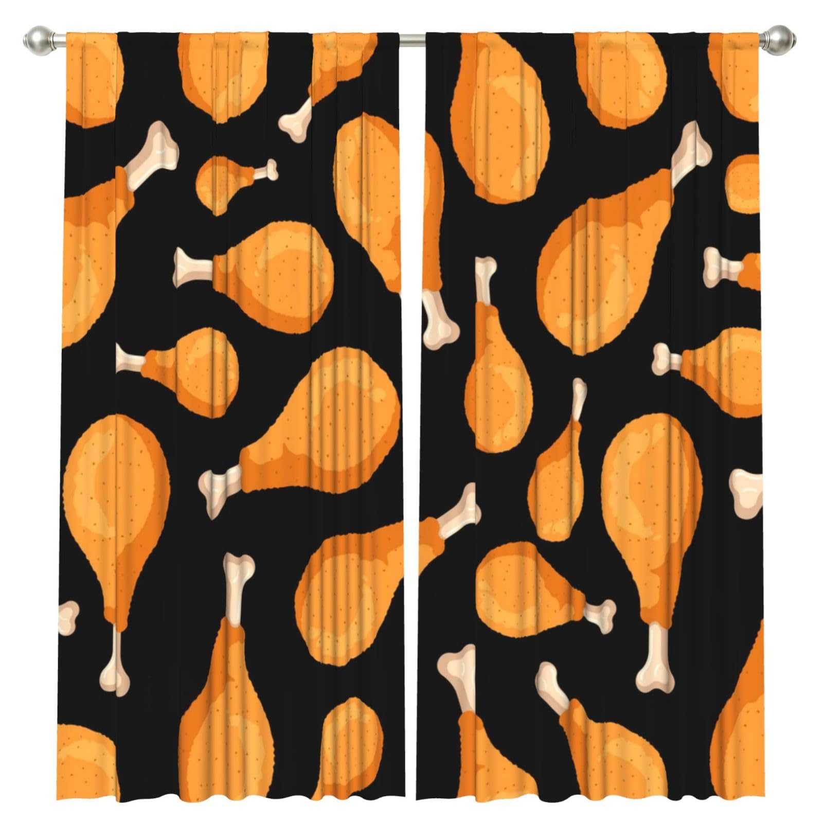 InOmak Fried Chicken Legs Pattern, 2 Panels Window Curtains 52 x 84 Inch Blackout Curtains for Living Room Bedroom