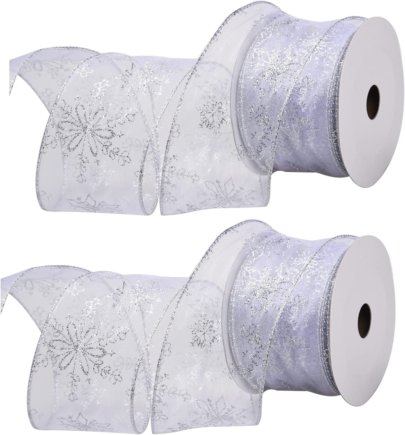 20M Christmas Snowflake Organza Ribbon Sheer Ribbon Wired Edge Craft Decorative Ribbon Roll for Gift Wrapping DIY Crafts
